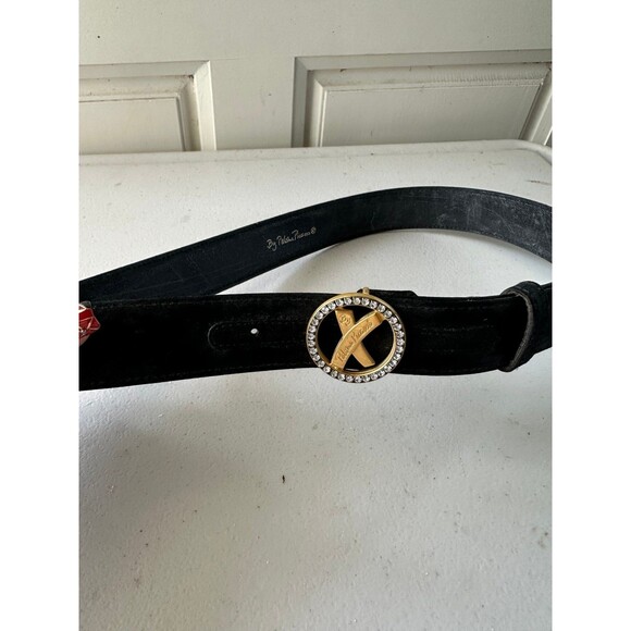 Vintage Paloma Picasso Black Italian Leather XO Logo Rhinestone Buckle Belt L/80 main image 6